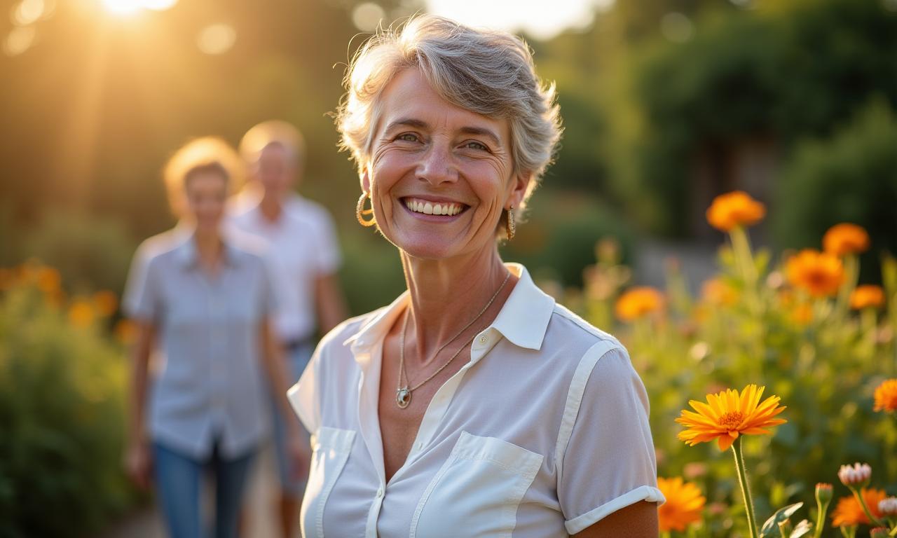 Proprietario di un agriturismo che sorride accogliendo gli ospiti nel suo giardino.